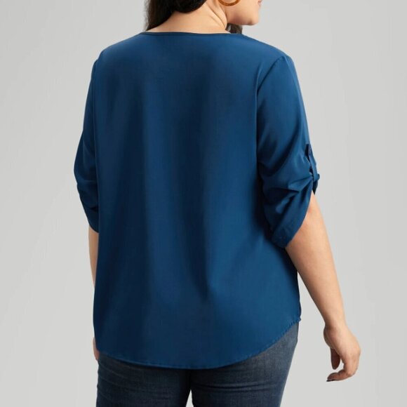 BloomChic Plus Size 3XL V Neck Plain Pleated Tab Sleeve Blouse us22-24 - Picture 2 of 7